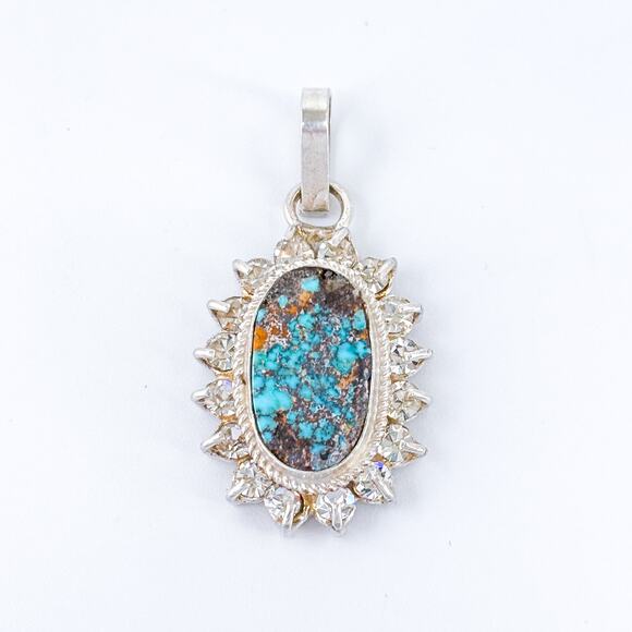 Vintage Sterling Silver 950 Turquoise Cubic Zirconia Pendant - Picture 2 of 7
